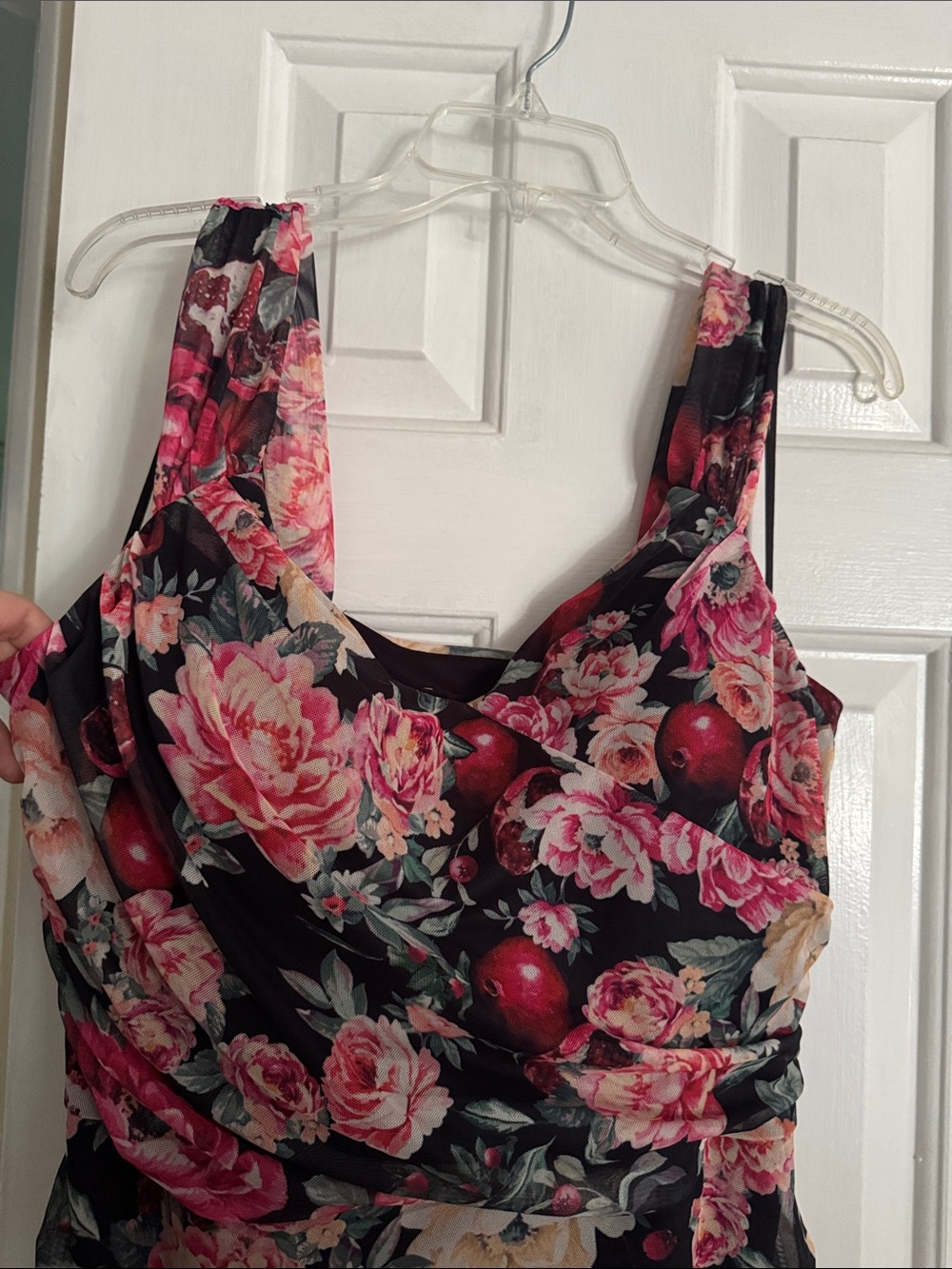 Express Black Floral Ruched Midi Dress - Picture 7 of 7